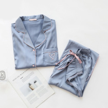 Can sweet can SA ~ simple hipster OLOEY silk pajamas female summer ice silk short sleeve set thin