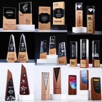Solid wood crystal trophy custom creative lettering enterprise champion annual meeting competition color printing awards cup medal production