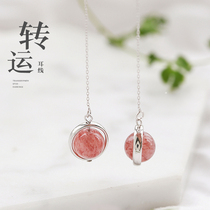 99 feet silver ear line Strawberry crystal face thin earrings Sterling silver super fairy wild sweet temperament simple atmosphere drop earrings