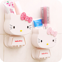 Cartoon cute wall-mounted toothpaste toothbrush holder rack multifunctional childrens student dormitory storage box free of punching