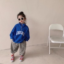 Korean version Childrens necropolis neutral spring and autumn letters printed sports shirt girl set head long sleeve blouse jacket male baby jacket