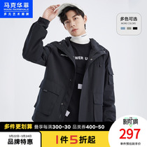 Mark Waffy trend jacket mens spring and autumn new fashion workwear style hooded casual couple coat