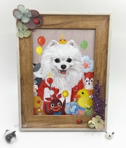 Original hand painted pet dog cat photo portrait painting birthday commemorative creative gift custom cute photo frame