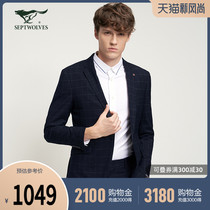A (shopping mall with the same)Seven wolves mens plaid suit suit Autumn and winter mens fashion slim business suit