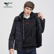 (Mall same model) seven wolf down jacket mens winter warm white duck down detachable hat casual jacket