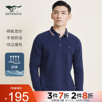 Seven wolves lapel long sleeve T-shirt autumn new fashion color color collar side business leisure polo shirt men trend