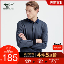 Seven wolves long sleeve polo shirt mens autumn new business casual solid color workplace middle-aged mens lapel T-shirt