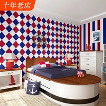 European and American style wallpaper European retro boys boys bedroom childrens room red and blue vertical stripes English wallpaper