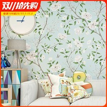 American country pastoral style wallpaper green hipster bedside paper bedroom living room TV background wall wallpaper