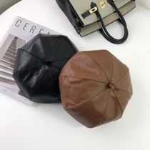 South Korea PU leather beret children Spring and Autumn British Joker all-match literary painter hat Gangfeng pumpkin hat octagonal hat tide
