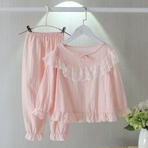 Childrens sleepwear girls spring and autumn cotton long sleeve thin zhong da tong female baby gong zhu feng cotton cotton piece