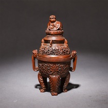 Old Tibetan yellow poplar wood rebeast floral floral incense stove H-1545
