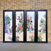 Porcelain pastel (Qin calligraphy and painting) characters four hanging screen-YZ27635