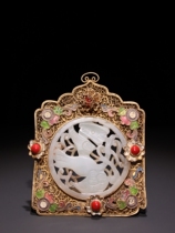 Ghost City] Silver gilt inlaid Hetian jade pendant Wenplay Kuang De auction B1033