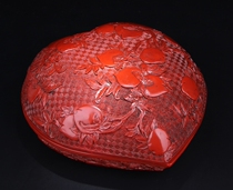 Ancient and modern] Great lacquer peach pattern peach-shaped cover box length 25cm lacquerware Wenplay Kuangde auction x2706