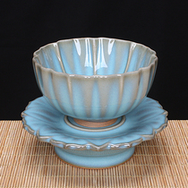  Jun Porcelain Tianqing Enamel Lotus cup combination master hand-signed Chinese traditional craft master Wang Jianwei hand-made