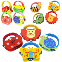 Orff early education instrument hand tambourine cartoon animal wooden rattle baby grasping baby toy 0-1 year old