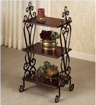 European style retro iron wood shelf floor three-story bookshelf living room sofa next to the shelf magazine phone shelf