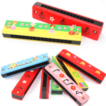 Music early education puzzle wooden harmonica 16 holes children harmonica baby playing toys parent-child teaching aids 1-2 years old