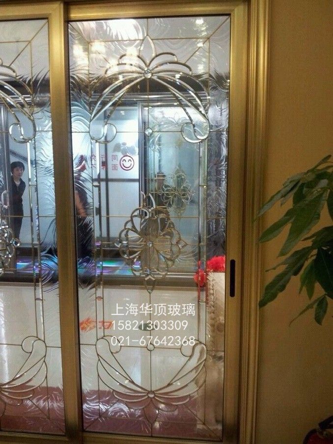 Hollow copper strip inlaid with glass wooden door glass door core art glass cabinet wine cabinet door glass can be ordered