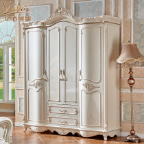 European wardrobe Four-door 2-meter storage cabinet Bedroom luxury solid wood pearlescent paint bedroom custom tracing gold large wardrobe
