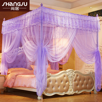 Shangju court Princess three-door mosquito net square top stainless steel bracket floor-standing encryption 1 5 1 8m bed