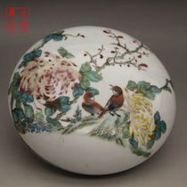 Republic of China porcelain pastel flowers and birds calligraphy printing clay box antique antique antique ceramic study four treasure ceramic ornaments