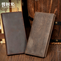 Slow time new retro mens wallet leather long crazy horse leather wallet first layer cowhide card bag classic