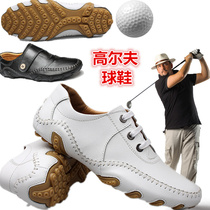 Leather golf shoes lightweight mens shoes golf breathable waterproof anti-slip toe layer cowhide casual sports shoes
