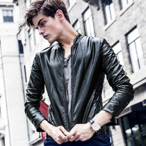 2020 autumn and winter jacket mens PU motorcycle leather youth Korean slim leather jacket stand collar short imitation leather tide