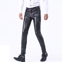 Spring and autumn New Monk little feet pants high elastic tide young locomotive tight leather pants men fashion youth Bar