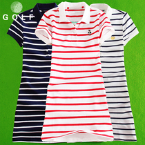 Golf one-piece dress Women in summer 2022 new polo dress with a long section of Paul turnover Striped Short Sleeve Skirt