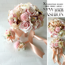 Hand hold flower Han style bridal bouquet Rose simulation flower wedding photography props wedding dress Decorative Pendulum champagne