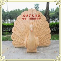 Artificial sandstone garden sculpture sandstone round carving water spray Peacock city image Community Park courtyard decoration materials