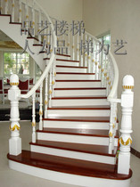 Ningbo overall solid wood stair railing and parapet curved stair column factory direct sales can be door-to-door service