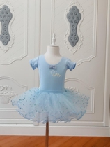 Han Edition Summer Childrens Split Ballet Dancer Dance Dress Girl Short Sleeve Body Test Class Performance Pompon Skirt