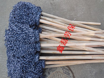 100% cotton mop Handmade cotton thread mop plus round head old-fashioned wooden handle Blue and white line wooden handle absorbent mop