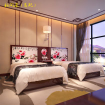 Business Hotel Luxury Mark Room Single Double Furniture Bed Apartment Rental House Solid Wood Complete paint leaning plate bed frame