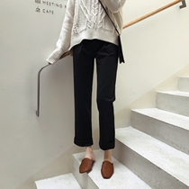 Black non-sticky hair human hand one trouser leg flanging loose thin comfortable elastic straight tube nine-point suit pants women