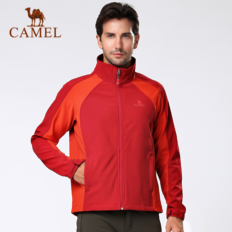 CAMEL camel outdoor men's jacket with vertical collar, air permeability, wind-proof and warm men's soft shell