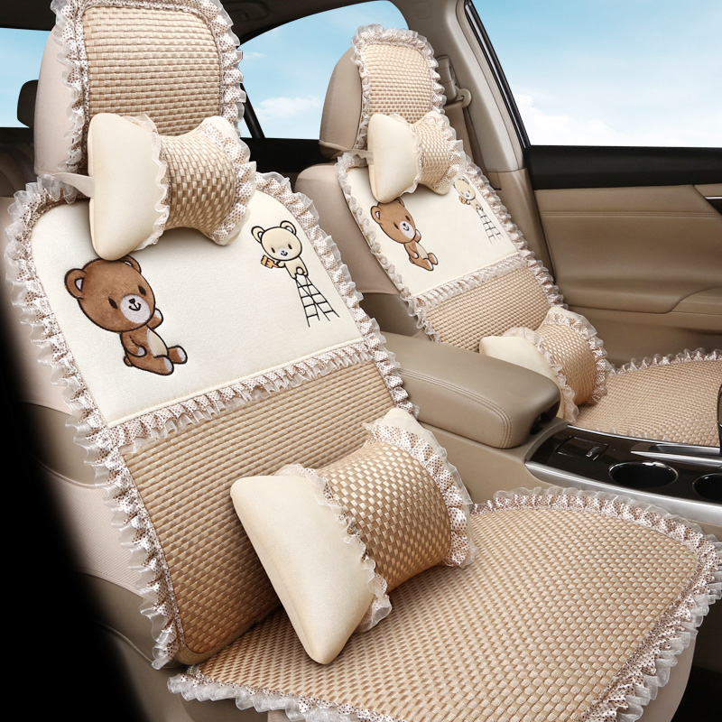 Summer air-permeable ice-wire car seat cushion Cartoon Four Seasons General Motors all-around cushion cover lace car seat cover