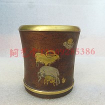 Copper Art Hall antiques Miscellaneous red copper color antique pen holder thickened Brass pen holder pen holder incense tube collection bronze ornaments