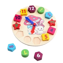 Young children wooden clock toy jigsaw puzzle number matching shape building block baby educational early education toy 1-3 years old