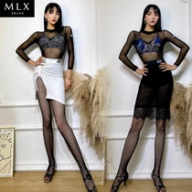 MLX6143 professional college national standard dancing sexy body clothes Latin dance adult womens long sleeve mesh top