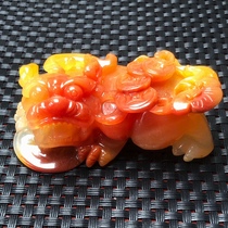 Natural Yunnan Huanglong Jade overlord Pixiu handle pieces Longling eggplant mountain material water red carved Yin and yang eye hand play pieces