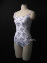 Spot instant Korean imported Levdance small floral blue and white porcelain printed ballet body suit