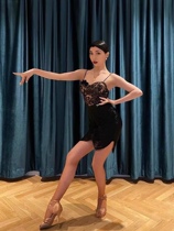 SSWang Latin dance dress Rose double lace body suit double row hanging tassel skirt suspender hair band performance suit