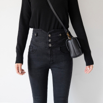 Zheng Fifi homemade (bundle of belly expats) advanced feeling black grey ultra high waist 90% wool side small footed jeans female