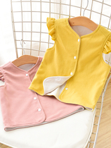 Girls waistcoat baby flying sleeves small vest double layer pure cotton childrens suede cotton cardiovert blouse jacket external wearing