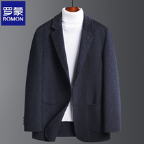  Romon wool suit Mens anti-season business casual autumn and winter short woolen coat cashmere-free double-sided woolen coat